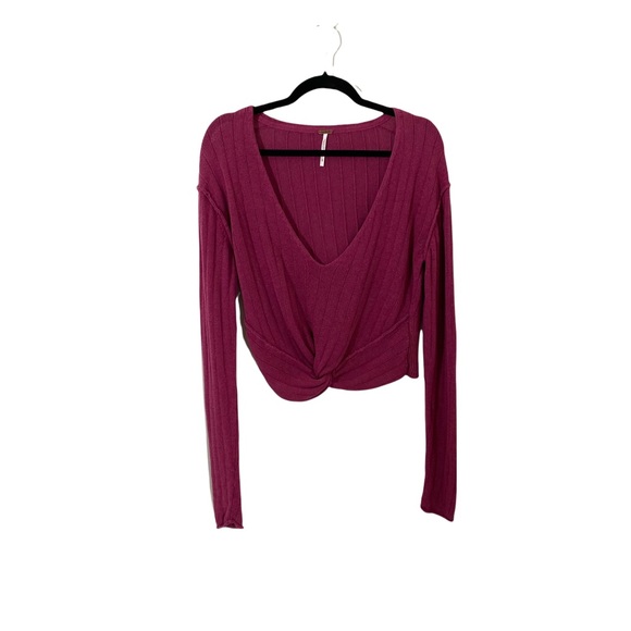 FREE PEOPLE Got Me Twisted V-neck Sweater Wine - Picture 2 of 6